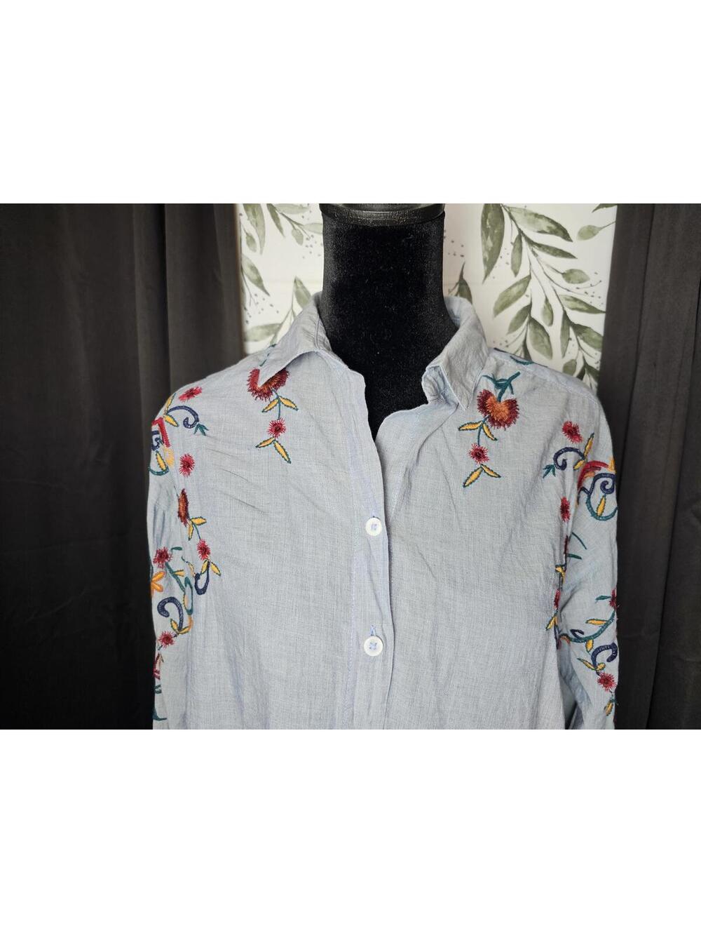 Beach Lunch Lounge Button-Up Blouse Blue Womens Size M